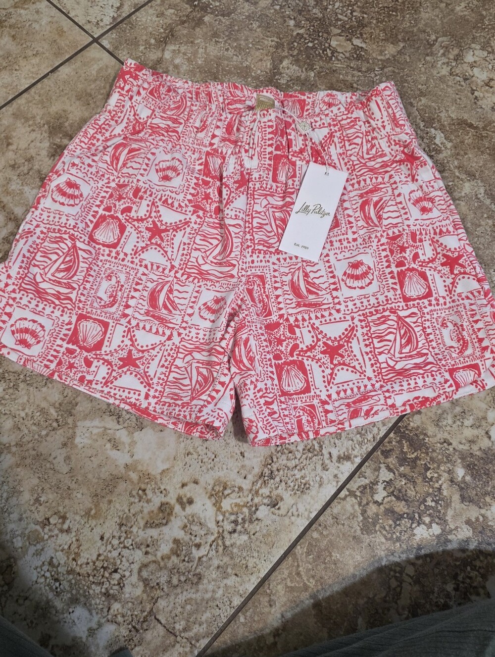 Lilly Pulitzer NWT Lilo Linen Nautical Shorts Red White Women XXS Girls S M